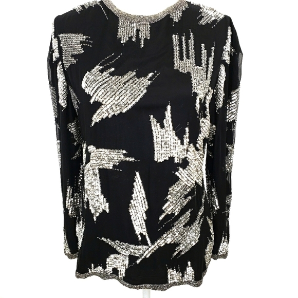 Vintage Oleg Cassini Sexy Sequin Top Stage S EUC - Picture 2 of 15